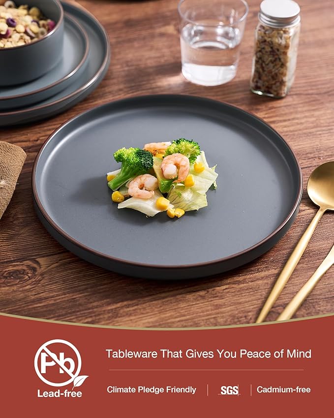 Famiware Nebula Ridge Stoneware Dinnerware Sets for 8 24 Pieces Plates and Bowls Sets Dishes Set Microwave and Dishwasher Safe Kitchen Plates Charcoal