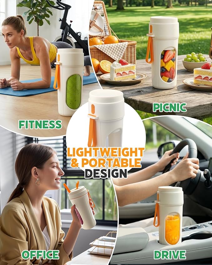 Tolaist Portable Blender for Smoothies BPA Free Small Blender for Shakes and Fresh Juices 15 Oz Dishwasher Safe Portable Bottle with 12-Blade Rechargable Sport Bottle Compact and Easy to Clean