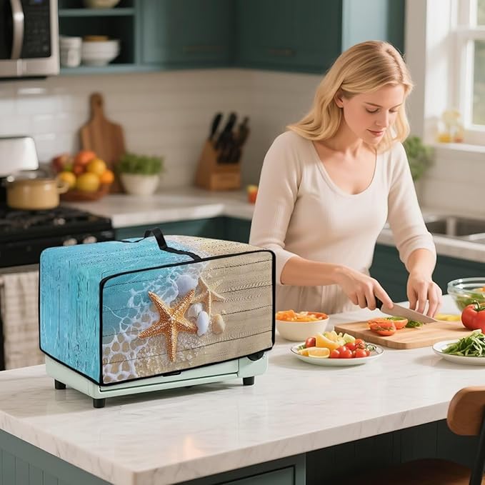 Air Fryer Toaster Smart Oven Dust Cover Starfish Shell Wood Print Toaster Oven Cover with Side Pockets for Kitchen Counter Machine Washable M