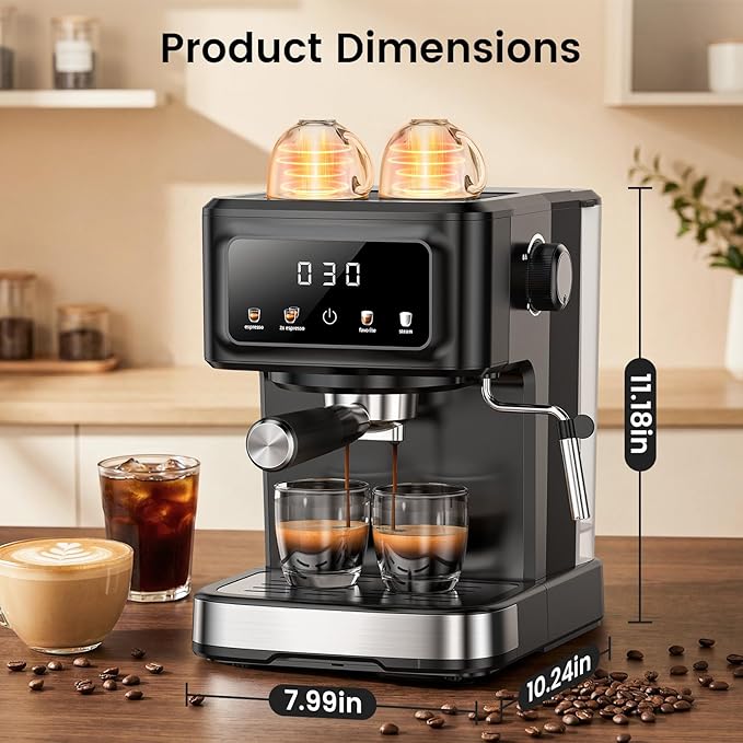 Espresso Machine 15 Bar Compact Electric Coffee Maker with Milk Frother for Latte &amp Cappuccino Expresso Coffee Machines Removable Water Tank Ideal for Home and Office Use - Cafetera Espresso