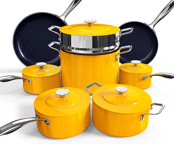 Nuwave Lux 13pc Forged Lightweight Cookware Set PFAS Free Healthy G10 Duralon Ceramic Coating Ultra Non-Stick Stay-Cool Handles Works on All Cooktops &amp Induction Ready