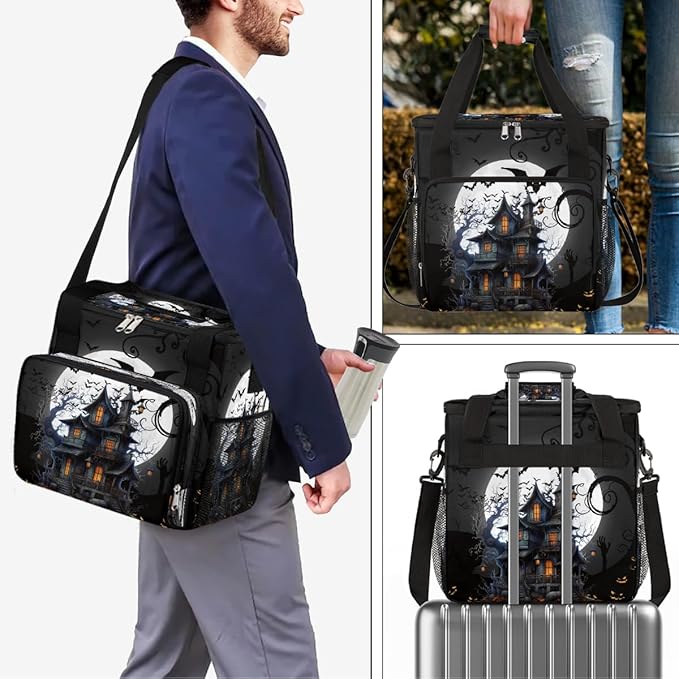 Halloween Bat Moon Castle Coffee Maker Carring Bag Travel Carrying Storage Tote Bag Compatible with Keurig K-Mini or K-Mini Plus Portable Single Serve Coffee Brewer Case with Pockets for K-cup Pods