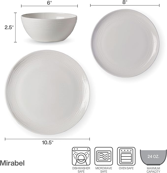 Mikasa Mirabel Vegan Bone China Chip Resistant 12 Piece Dinnerware Set Service for 4