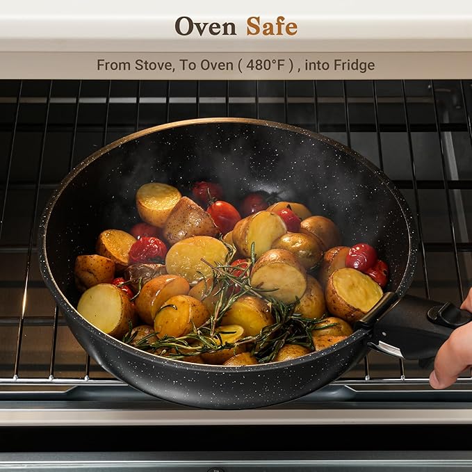 15Pcs Pots and Pans Set Non Stick Cookware Sets with Detachable Handle Nonstick RV Kitchen Cooking Tools Removable Handles Oven Safe Induction Fast Stackable Induction CookwareBlack