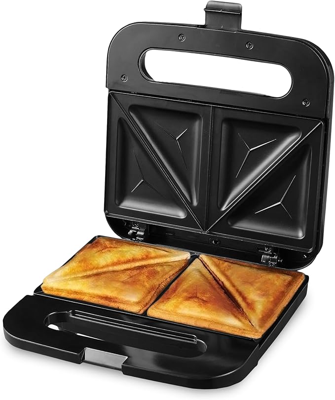 OVENTE Electric 2 Slice Toaster Machine with 6-Shade Toast Settings 700W Power &amp Electric Sandwich Maker with Non-Stick Plates Indicator Lights Cool Touch Handle