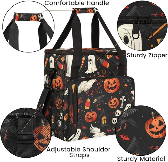 Gothic Pumpkin Coffee Maker Carrying Bag Graffiti Pumpkin Travel Storage Bag Compatible with K-Mini or K-Mini Plus Single Serve Coffee Brewer Carrying Case with Multiple Pockets &amp Shoulder Strap