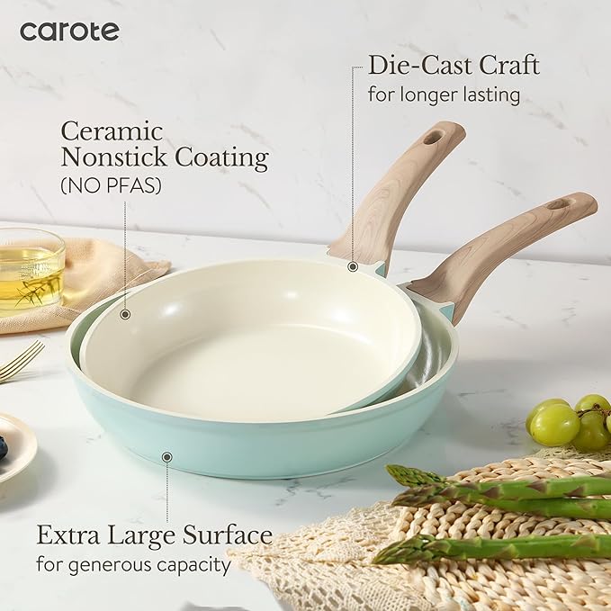 CAROTE 21-Piece Ceramic Pots and Pans Cookware Set Non Stick Induction Cook Ware Kitchen Cooking Set Non-Toxic Health PFAS Free