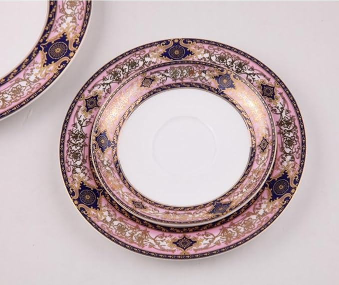 European Style Dinnerware Set Service for 6 Bone China Dinnerware Sets Unbreakable Porcelain Dinner Sets Coffee Cup and Saucer Tableware Set Steak Dinner Plates Dish Set Pink-3