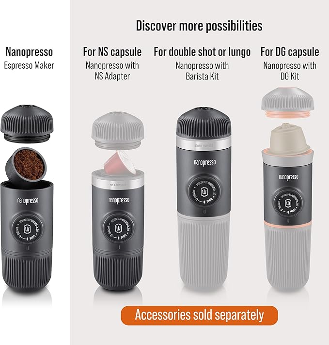 Wacaco Nanopresso Portable Espresso Maker bundled with Nanopresso Protective Case Upgrade Version of Minipresso 18 Bar Pressure Extra Small Travel Coffee Maker Manually Operated