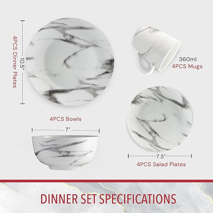 Safdie &amp Co. 16-Piece Marble Dinnerware Set Porcelain White