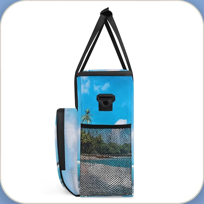 Summer Time Landscape Coffee Maker Travel Bag for Keurig K-Mini/K-Mini Plus Insulated Waterproof Tote with Pockets for K-Cup Portable Single-Serve Brewer Case