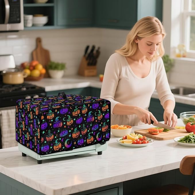 Halloween Pumpkins Toaster Oven Cover for Kitchen Counter Thanksgiving Wide Slots Toaster Cover Bread Maker Covers Dust &amp Fingerprint Protection Washable Kitchen Small Appliance-1