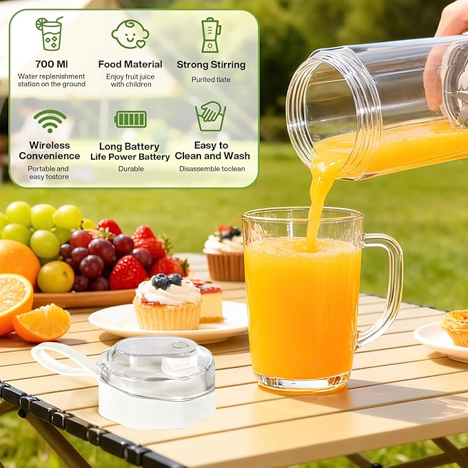 MIAOKE 2026 Upgrade 700 ML Portable Smoothie Blender Rechargeable Personal Blende Contains both Automatic and Pulse Functions with Travel Cup and Lid 6 Sharp Blades Mixer Blender Machine Kitchen