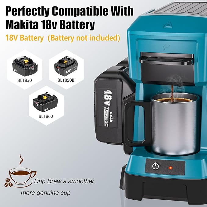 Taingwei Cordless Coffee Maker for Makita 18V Battery Portable Drip Coffee Maker with Electric Coffee Grinder for RV Camping Travel Car Hiking (Battery Not Included)