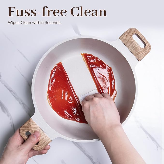 Pots and Pans Set Non Stick 13Pcs Kitchen Cookware Sets Granite Stone Induction Cookware Non Stick Cooking Set w/Frying Pans Saucepans Sauté Pan (PFOA Free) Cream White