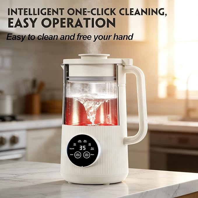 8 in 1 Automatic Nut Milk Maker Machine 35oz Multi-Functional Soybean Milk Maker with 10 Blades Plant-Based Oat Almond Dairy Free Beverages with 12h Timer Heating Auto-clean Keep Warm 2h