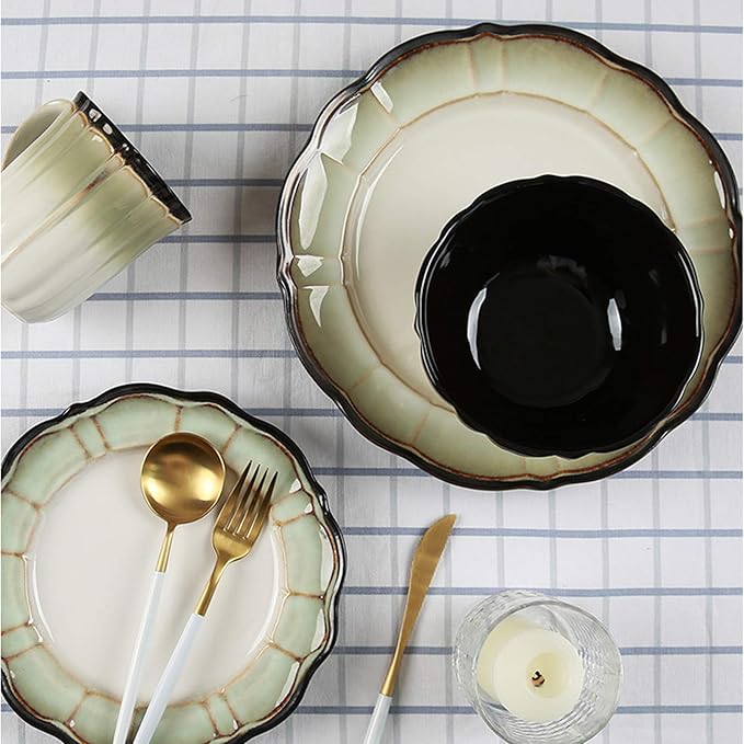 Dinnerware Set Durable Ceramic Dinner Plate Sets Plates Plates Bowls Mugs 4-Piece Lotus Dinnerware Dishes Set for Cereal Steak Salad Dinnerware Set