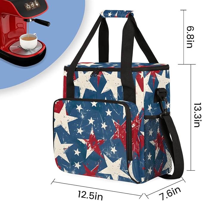 4th of JulyFestivities Coffee Maker Carrying Bag Travel Storage Bag Compatible with K-Mini or K-Mini Plus Single Serve Coffee Brewer Carrying Case with Multiple Pockets &amp Shoulder Strap