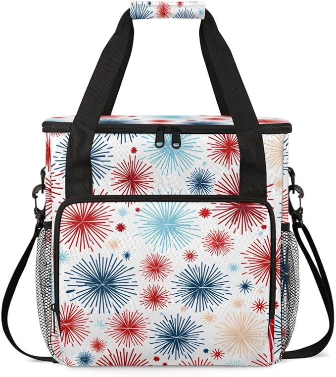 4th of JulyRed Fireworks Coffee Maker Carrying Bag Travel Storage Bag Compatible with K-Mini or K-Mini Plus Single Serve Coffee Brewer Carrying Case with Multiple Pockets &amp Shoulder Strap