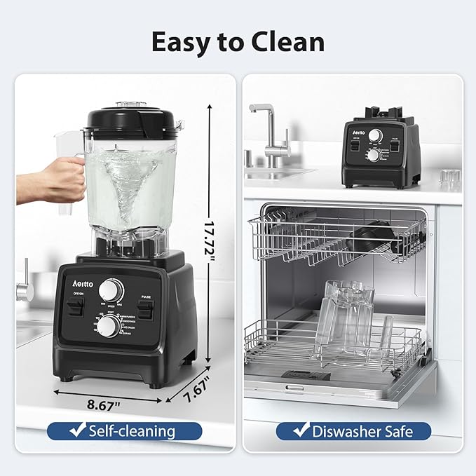 Aeitto Blenders for Kitchen with 1800W Motor 68Oz. Large Capacity 2-in-1 Blender &amp Grinder Combo BPA-Free Countertop Professional Blender for Smoothies Ice Crush Frozen Drinks Black