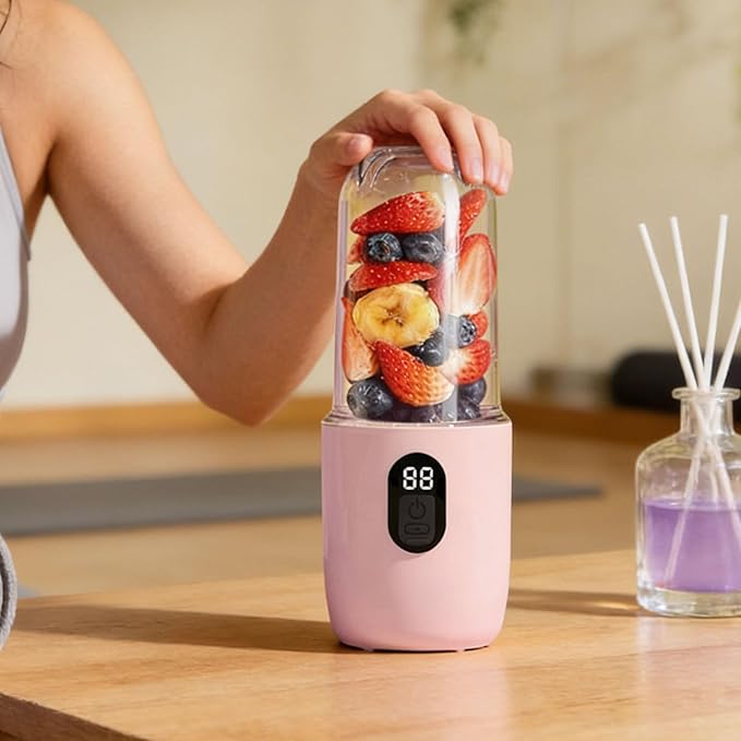 Fdit 500ml Personal Blender Portable USB Rechargeable Electric Blender Cup with 16 Leaves Stainless Steel Cutter for Home Office Travel Gym