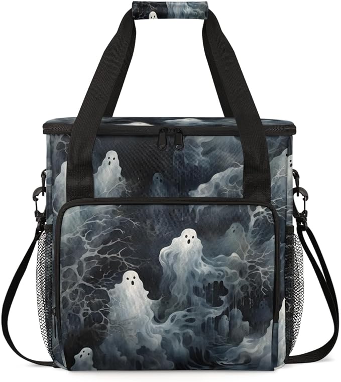 Halloween Ghosts Coffee Maker Carrying Bag Abstract Ghosts Travel Storage Bag Compatible with K-Mini or K-Mini Plus Single Serve Coffee Brewer Carrying Case with Multiple Pockets &amp Shoulder Stra
