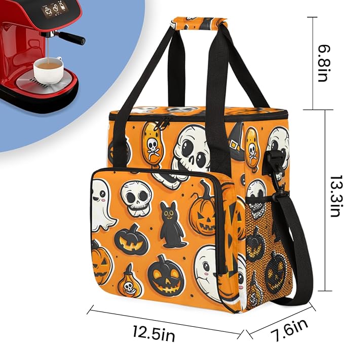 Abstract Pumpkin Coffee Maker Carrying Bag Cartoon Pumpkin Travel Storage Bag Compatible with K-Mini or K-Mini Plus Single Serve Coffee Brewer Carrying Case with Multiple Pockets &amp Shoulder Stra