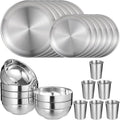 24 PCS Stainless Steel Dinnerware Set Includes 12PCS 6.7 &amp 10.2 in Plates 6 Pieces Bowls and 6 Pieces Cups 304 Reusable Camping Mess Kits for Home Kitchen Dorm and Outdoor Picnic (Silver)