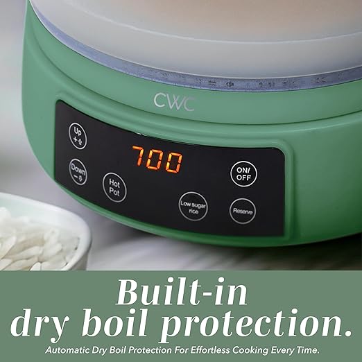 COOK WITH COLOR 3L Glass Mini Low Carb Rice Cooker – Holds 2 Cups Raw/Makes 6 Cups Cooked with Auto Lift Filter Basket Hotpot &amp Steamer for Rice Grains Digital Panel with Keep Warm Dark Sage