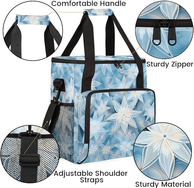 Christmas Flowers Coffee Maker Carrying Bag Xmas Flowers Travel Storage Bag Compatible with K-Mini or K-Mini Plus Single Serve Coffee Brewer Carrying Case with Multiple Pockets &amp Shoulder Strap