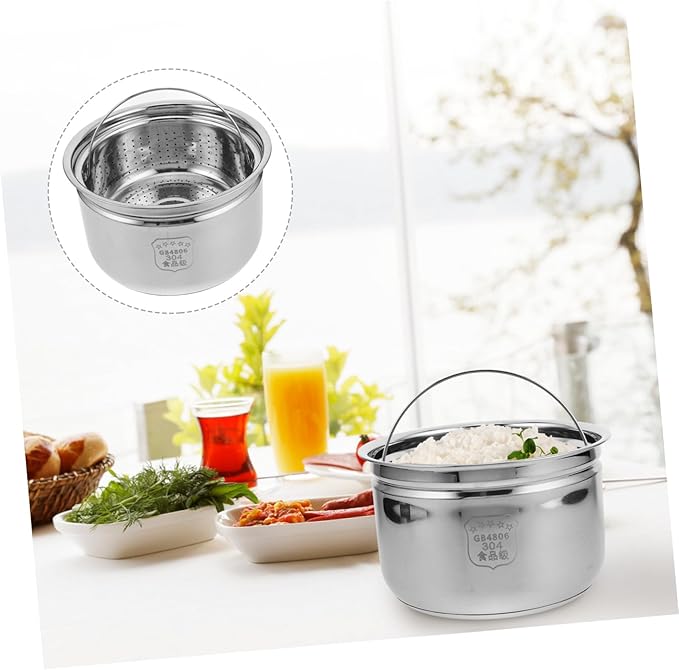 VOSAREA 1set Stainless Steel Electric Rice Cooker Inner Pot Steaming Rack and Draining Basket for Healthy Cooking and Capacity