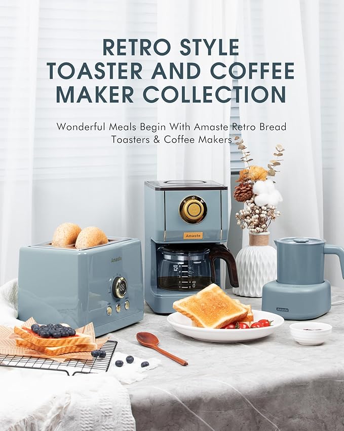 Amaste Retro Coffee Maker &amp Toaster Set- Ash Blue