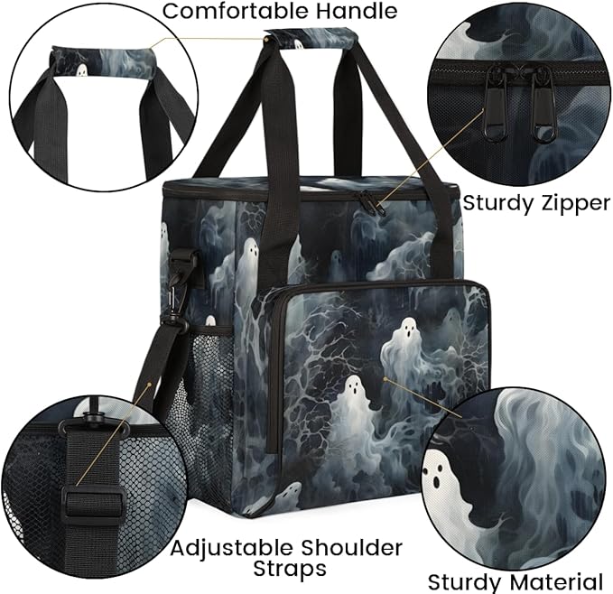 Halloween Ghosts Coffee Maker Carrying Bag Abstract Ghosts Travel Storage Bag Compatible with K-Mini or K-Mini Plus Single Serve Coffee Brewer Carrying Case with Multiple Pockets &amp Shoulder Stra