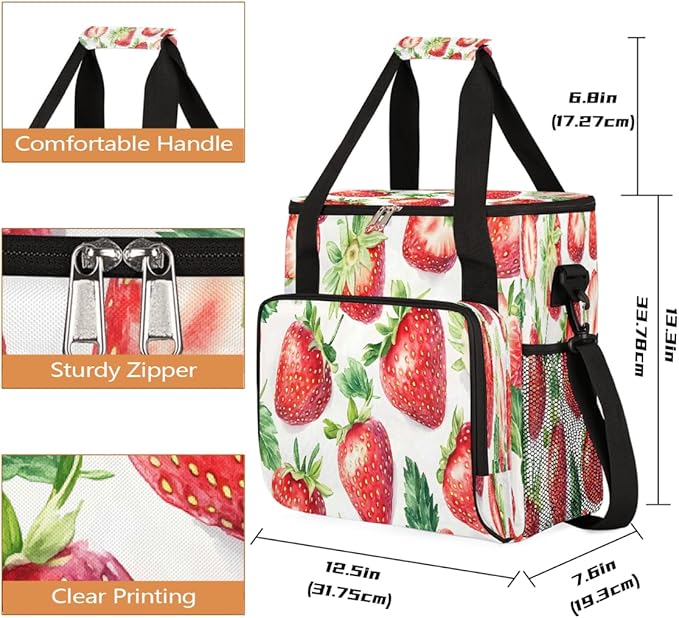 Strawberry Fruit Coffee Maker Carring Bag Travel Carrying Storage Tote Bag Compatible with Keurig K-Mini or K-Mini Plus Portable Single Serve Coffee Brewer Case with Pockets for K-cup Pods
