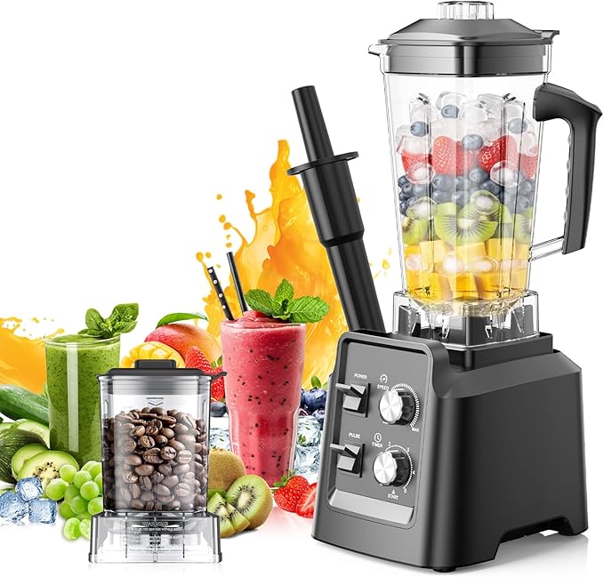 Blender 68Oz. Countertop Blenders with 20Oz. Grinder 28000 RPM Kitchen Blender for Smoothies Ice Crushing Frozen Fruits Self-Cleaning Speed Adjustable Black