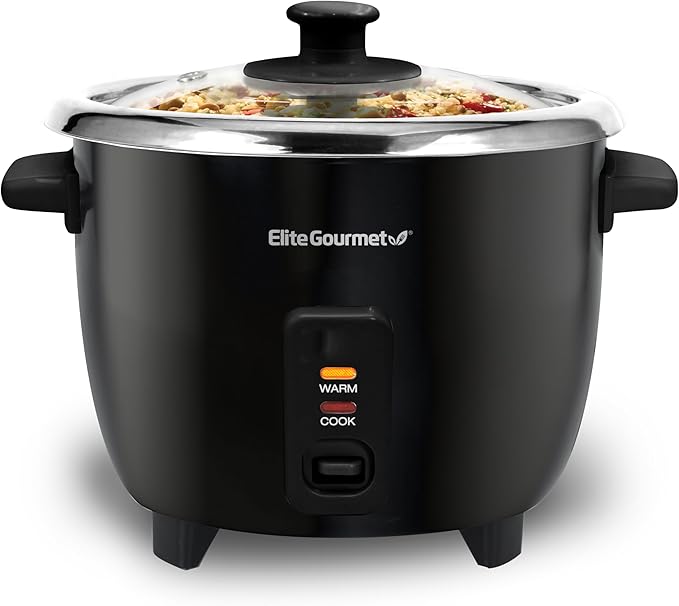 Elite Gourmet 6-Cup Rice Cooker and 1500W Double Burner with 6.5 &amp 6 Cast Iron Plates