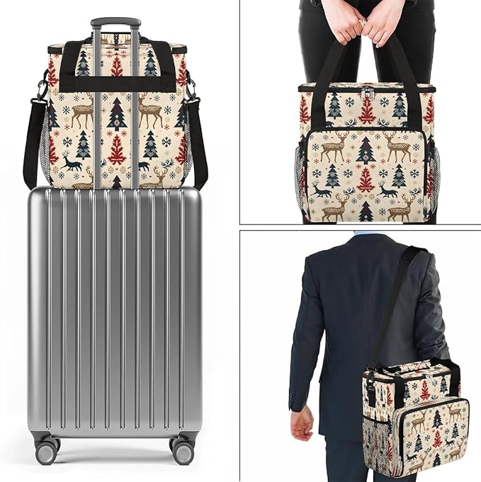 Christmas Deer Pine Coffee Maker Travel Bag for K-Mini or K-Mini Plus Single Serve Coffee Brewer Portable Storage Tote Case for Tarvel