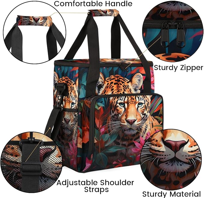 Tiger Coffee Maker Carrying Bag Flowering Shrubs Travel Storage Bag Compatible with K-Mini or K-Mini Plus Single Serve Coffee Brewer Carrying Case with Multiple Pockets &amp Shoulder Strap