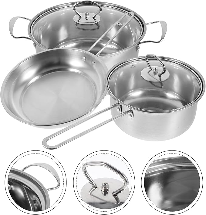 Stainless Steel Cookware Set Kitchen Pots with Thick Bottom for Even Heating Cooking Pot Pan Set with Comfortable Steel Handles