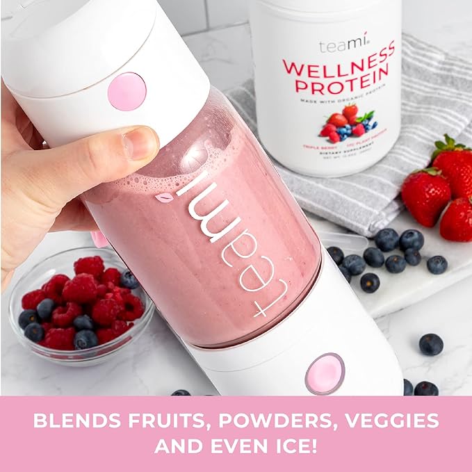 Teami MIXit Portable Blender 2.0 - USB Rechargeable 18.6oz GLASS - Use at the Office or Gym - 30 Seconds for Smoothies and Protein Shakes Personal Blender with 6 Powerful Blades (Baby Pink)