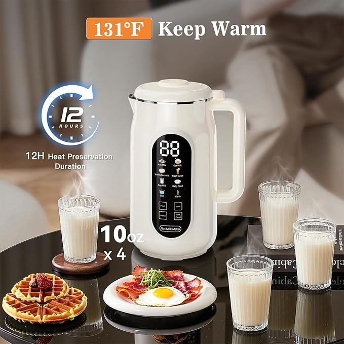 10 in 1 Nut Milk Maker Machine 42oz IMD Screen Almond Milk Maker Soy Milk Maker with Self-Cleaning Delay Start Keep Warm Boil Water Automatic Plant-Based Milk Blender for Soybean Oat Coconut