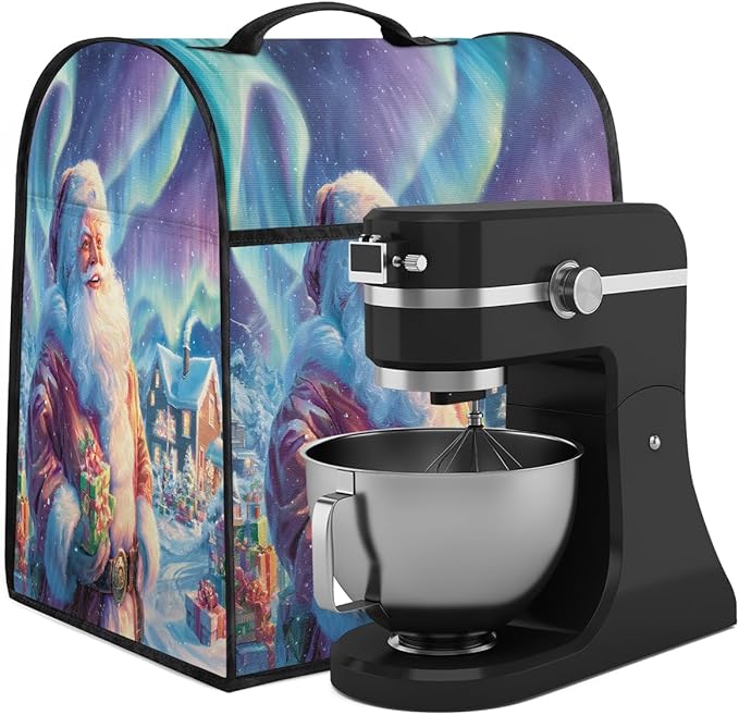 cfpolar Kitchen Aid Mixer Cover Compatible with 6-8 Quarts Christmas Gift Santa Claus Stand Mixer Cover Kitchen Aid Mixers Accessories Appliance Organizer Bag Dust Covers with Zipper Pocket
