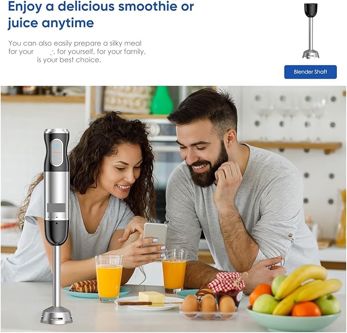 Fit for 3-in-1 Stainless Steel Immersion Hand Blender with Whisk and Milk Frother - for Food and Purees(UK Plug)