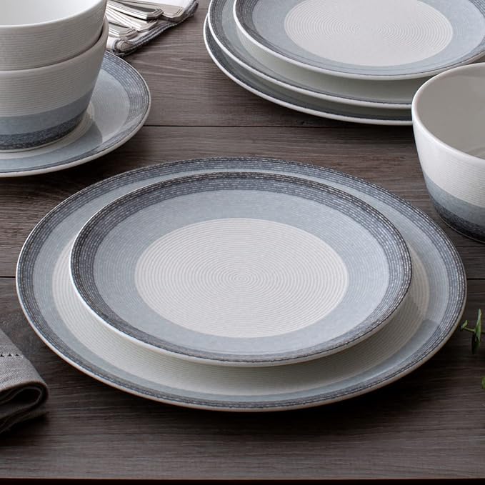 Noritake Colorscapes Layers Ash 12-Piece Coupe Dinnerware Set Service for 4