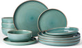 Famiware Meteor Plates and Bowls Sets for 4 12 Pieces Dinnerware Sets Microwave and Dishwasher Safe Dishes Set Peacock Green
