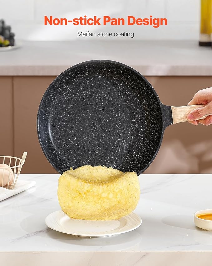 VEVOR 17 Piece Pots and Pans Set Nonstick Granite Cookware Set Induction Cookwares Kitchen RV Cooking Sets with Frying Sauce Saute Tempered Glass Lids and Pan Protectors Black