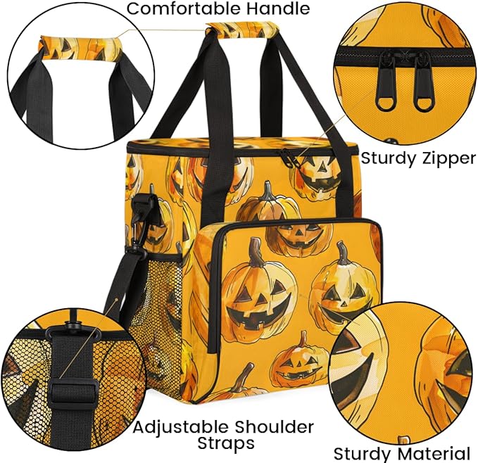 Gothic Pumpkin Coffee Maker Carrying Bag Bright Pumpkin Travel Storage Bag Compatible with K-Mini or K-Mini Plus Single Serve Coffee Brewer Carrying Case with Multiple Pockets &amp Shoulder Strap