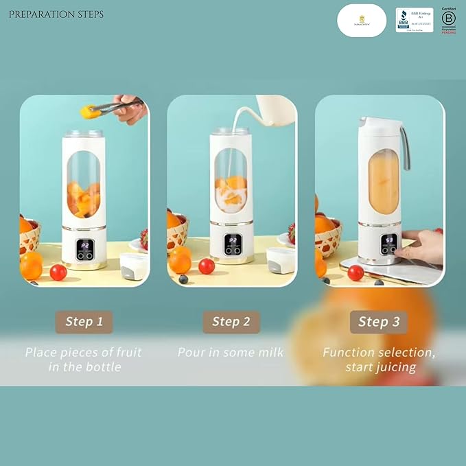 Paramexview® Portable Blender 16oz/500ml for Juices &amp Smoothies with 12 Stainless Steel Blades | USB Rechargable &amp 3 Levels Multi-Speed Control | 50W Powered fusion Portable Blender