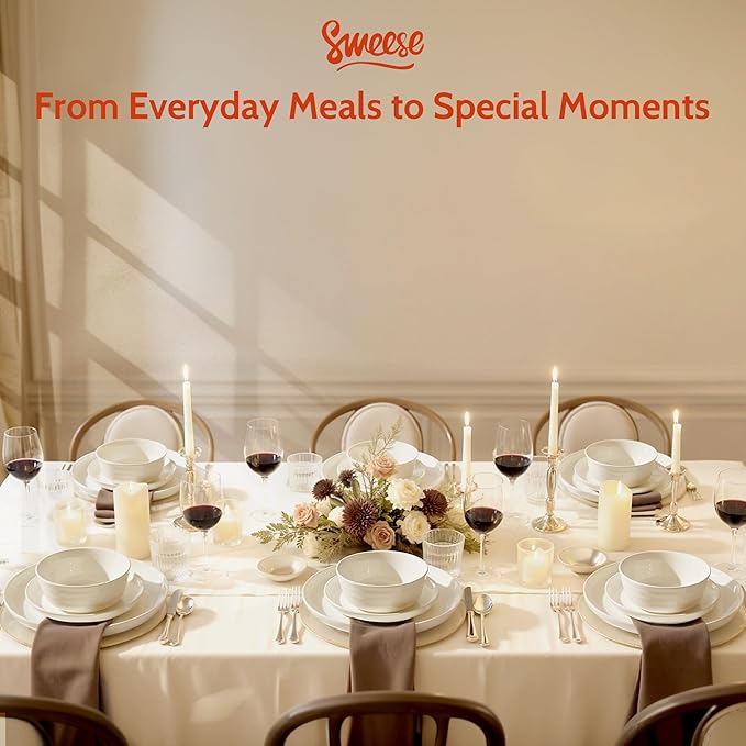 Sweese Plates and Bowls Sets18 Pieces Modern Porcelain Dinnerware Set for 6 Handcrafted Uniqe Dinner Set Ceramic Dishware Dishes Microwave and Dishwasher Safe White