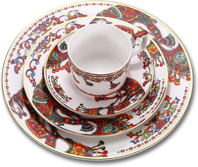 European Style Dinnerware Set Service for 6 Bone China Dinnerware Sets Unbreakable Porcelain Dinner Sets Coffee Cup and Saucer Tableware Set Steak Dinner Plates Dish Set Triumph Horse-3